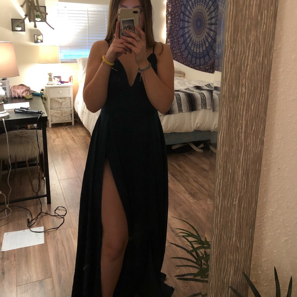 Green satin prom dress